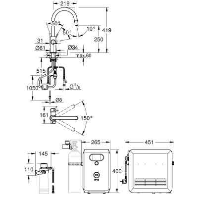 GROHE Blue Professional - C-pip - Utdragbar - Supersteel GROHE Blue Pro